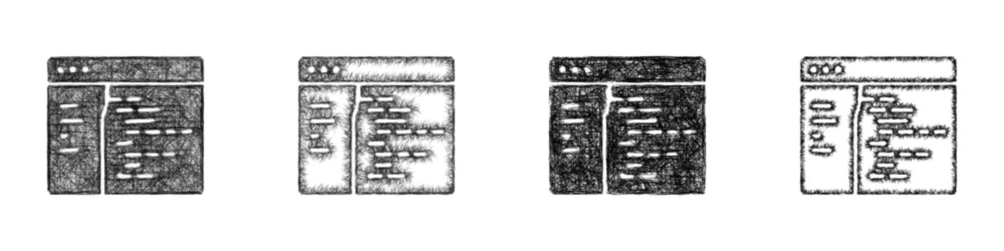 Sketch black and white code editor icon design set