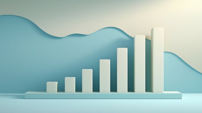 Minimalist pastel bar chart showing growth against wavy two tone background design concept.