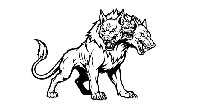 Three Headed Dog Mythical Creature Illustration.