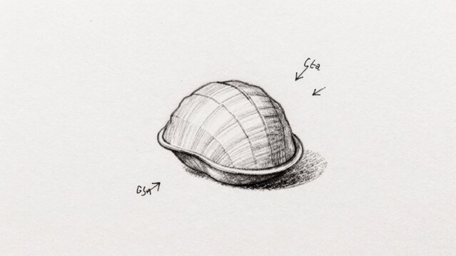 Pencil sketch seashell plain white surface drawn realistic style careful attention shading texture shell spher