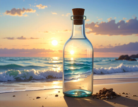 Beach sunset in a bottle with cork