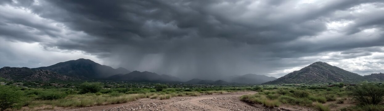 Monsoon season - rainclouds over landscape in the southwest, Tucson Arizona regional weather