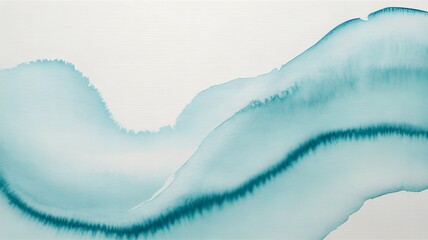 Abstract watercolor wave pattern with teal and turquoise hues on a white background