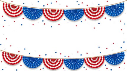 Obraz premium Patriotic american flag bunting and star confetti on white background