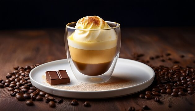 Photo Realistic Image Of Italian Affogato With Vanilla Gelato And Espresso