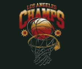 Obraz premium Basketball city club artwork. Sport graphic design for r t shirt, poster, sticker, background and other uses. Basketball college league. Los Angeles champions league Basketball sport club vector.