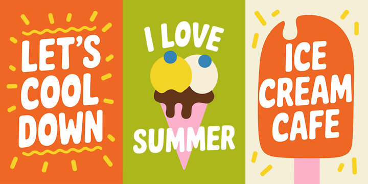 Colorful summer ice cream cafe promotional banner design with cheerful messages