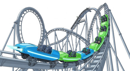 Thrilling Roller Coaster Ride with Loops and Twists. © parunten