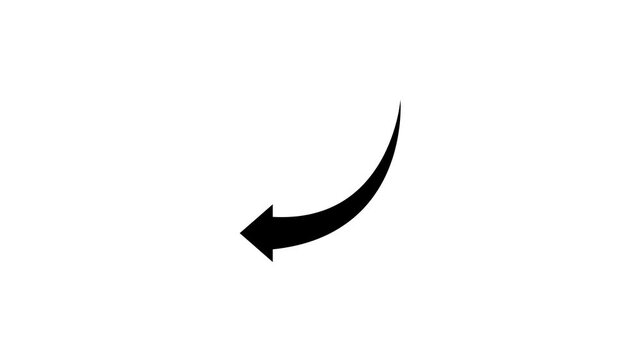 Clean black swipe down sweep indicator graphic - basic geometric loop vector arrow shape on plain white background. 4k 25fps