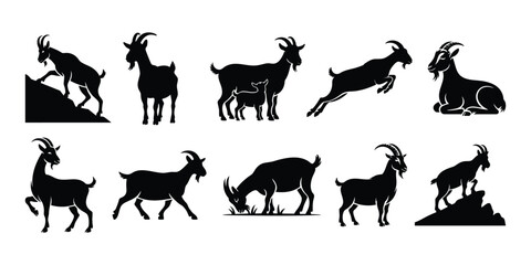 Obraz premium Goat Silhouettes Vector Collection - Domestic and Wild Goats Set