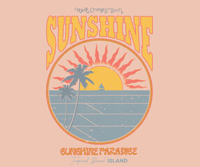 Obraz premium Summer good vibes vector graphic design for apparel, stickers, posters, background and others. Sunshine retro design. Surf club artwork. Paradise life abstract artwork.