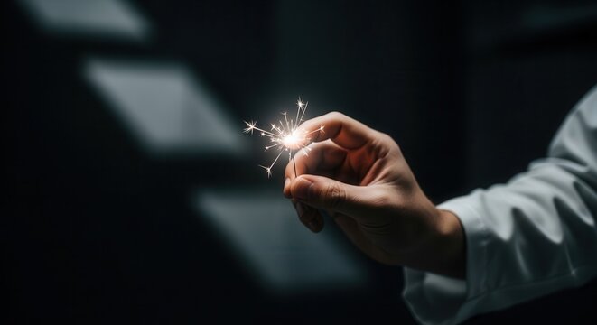 Sparkling Flame Held Gently Lighting The Dark, a Celebration of the Moment with Brilliance