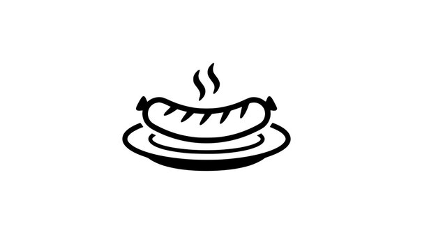 Trendy sausage plate icon vector bundle with black and white camping food illustration design