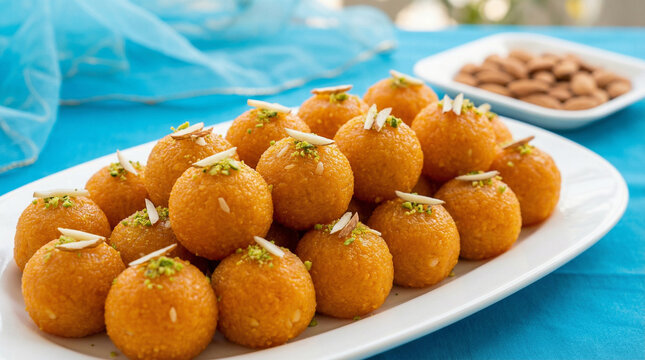 platter filled with motichoor laddu