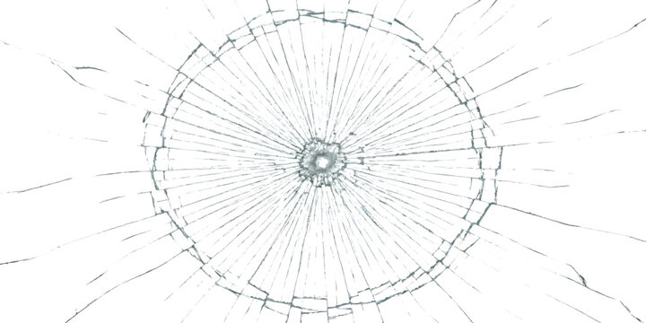 Concentric circular shattered glass background crack texture with radial bullet hole fracture lines zoom effect