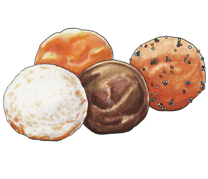 Isolated markers illustration of donut holes with black outline