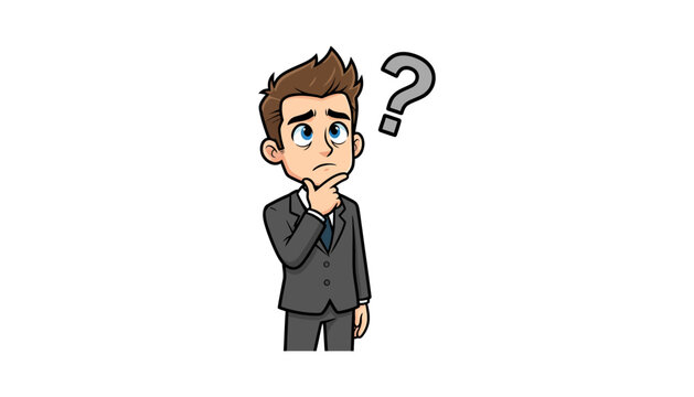 Thinking cartoon businessman with question mark