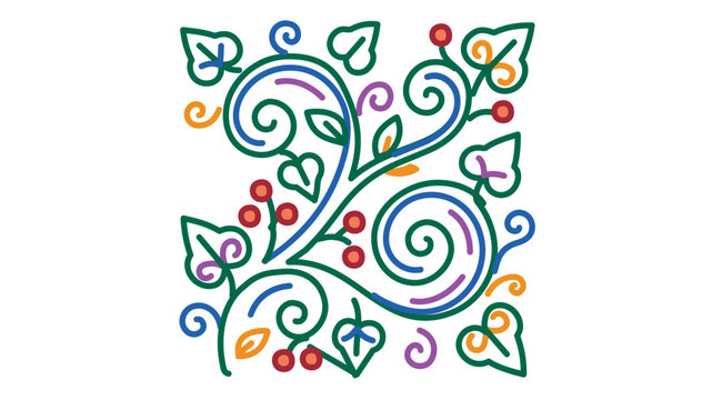 Colorful botanical vector illustration featuring mint sprigs, tender leaves, and berries. Decorative line art with editable stroke, adjustable stroke weight, customizable line weight, thin line.