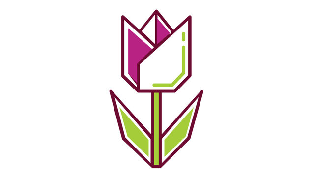 Geometric origami tulip flower vector illustration with editable stroke. Clean line art icon with adjustable stroke weight, line weight, and customizable thin line for paper craft design.