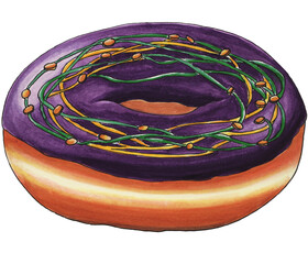 Isolated markers illustration of festive mardi gras donut with black outline © Spirit Mouse