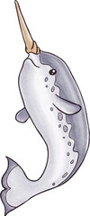 Isolated stylized markers illustrations of narwhal © Spirit Mouse