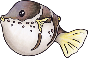 Isolated stylized markers illustrations of Valentin's sharpnose puffer © Spirit Mouse