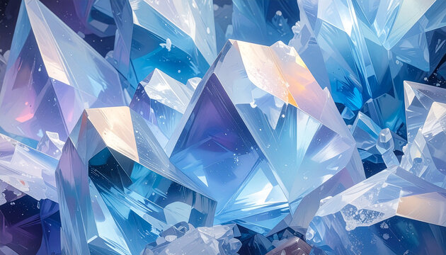 Ice crystals with blue hues art illustration