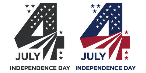 Fototapeta premium Independence Day USA typography with American flag stars and stripes on black and white background
