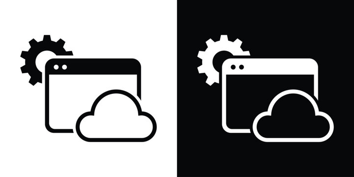 Web browser window icon combined with a cloud and a gear wheel, representing cloud settings, web management, and online configuration.