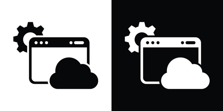 Web browser window icon combined with a cloud and a gear wheel, representing cloud settings, web management, and online configuration.