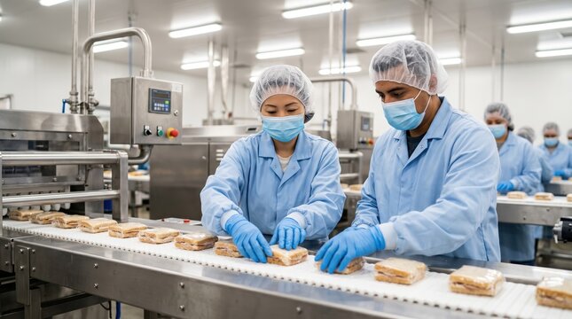 Food Production Line Workers in Action