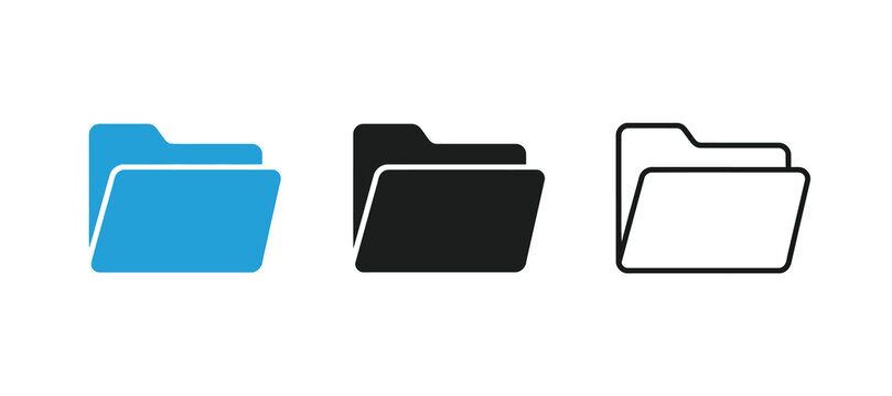 File folder icons in blue, black, and white Vector, illustration