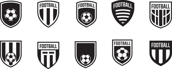 Football crest emblems with soccer balls and stripes, sports badge vector icons and emblem, ball, and icon and black and white in outline style © Nur