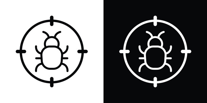 Cybersecurity vulnerability scanning icon with a beetle insect inside a radar crosshair or target symbol, indicating threat detection.
