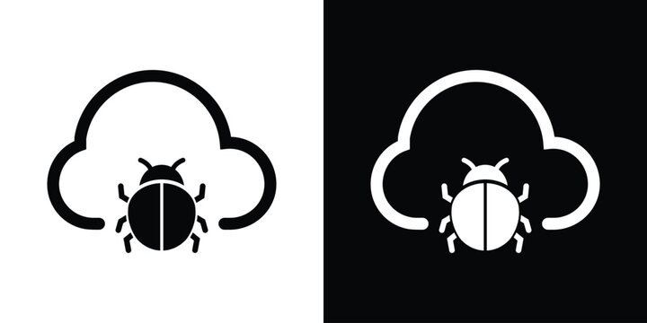 Cloud network vulnerability icon showing a beetle bug sitting inside a cloud shape outline, representing server infection or malware.