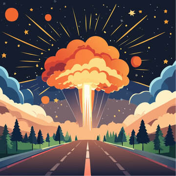 Nuage explosif stylis&eacute; dans un paysage nocturne