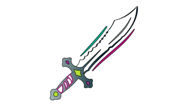 Pirate cutlass sword vector icon with editable stroke. Colorful nautical adventure dagger illustration for gaming and design. Adjustable line weight, customizable stroke weight, thin line art.