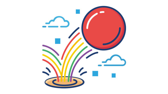 Bouncing red medicine ball vector icon with vibrant rainbow motion arcs and cloud bursts &mdash; a dynamic gym and fitness illustration with customizable stroke weight and adjustable line thickness for