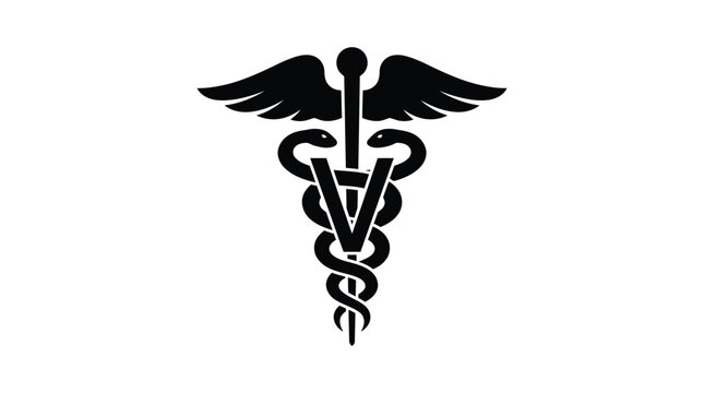 Caduceus Symbol Black Silhouette On White Background