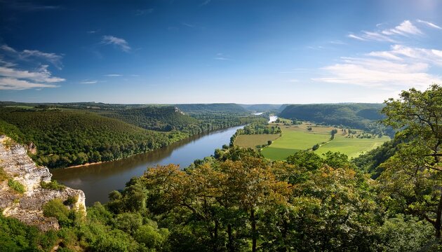 Vue Sur La Dordogne Depuis Le Belvedere De Domme