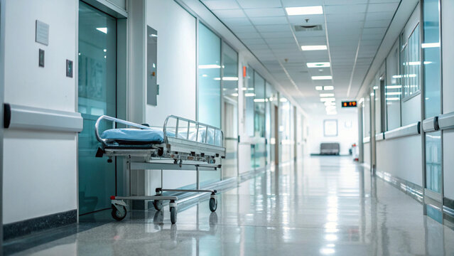 Empty Hospital Corridor with Medical Gurney