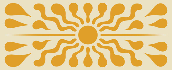 sun groovy background summer retro radial burst yellow graphic wave abstract trendy sunshine poster cartoon light beam print design composition with vibrant seasonal energy and modern decorative illus © SHORIF