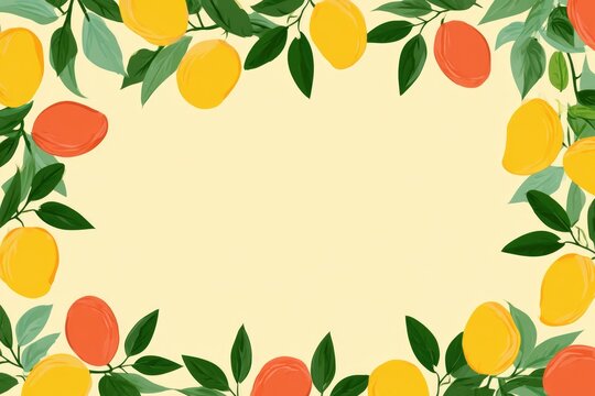 Colorful Lemon and Mango Fruit Border Frame on Light Background