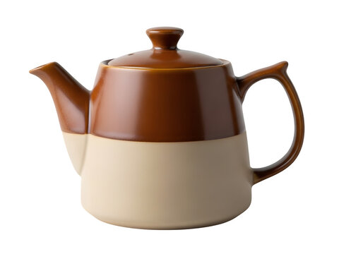 Brown and cream ceramic teapot with handle and spout