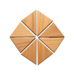 Fototapeta premium Wooden geometric puzzle pieces in a diamond shape isolated on transparent background