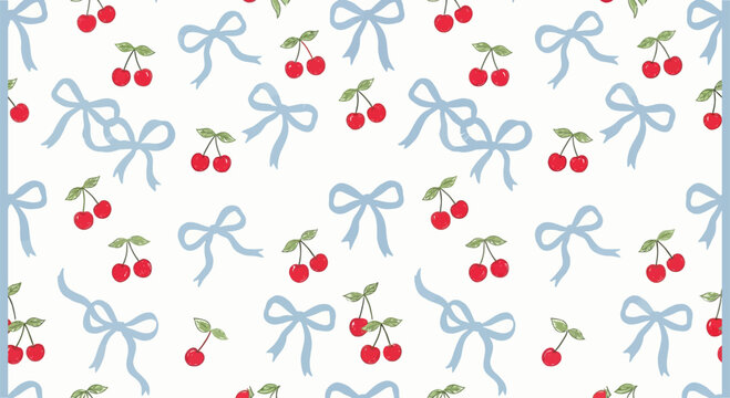 Cherry and bow pattern on a cream colored background