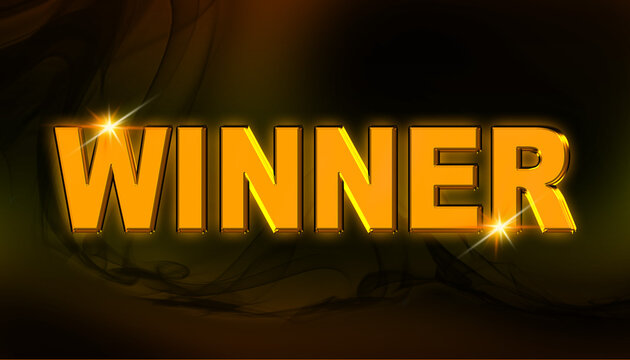 Gradient colourful winner text effect neon glowing overlay isolated on modern background. 3d Typhography graphics design for banner, poster, flyer, card.
