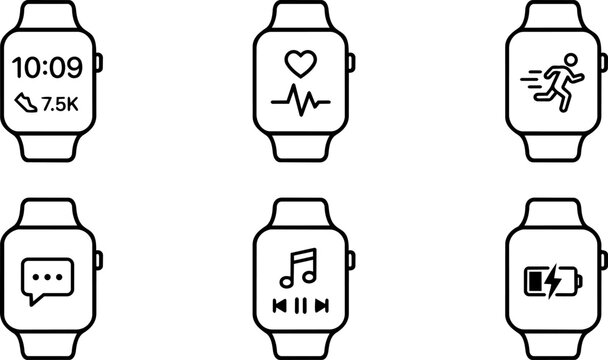 Smartwatch and Wearable Device Icons Set. Vector