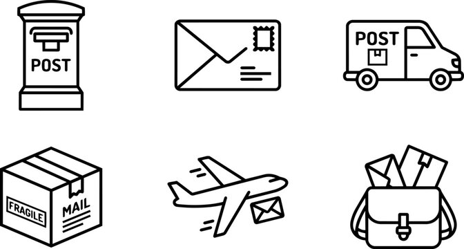 Postal Service and Mail Delivery Icons Set