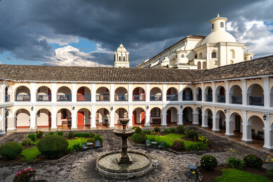 Colombia, Popayan, colonial style courtyard of Dann Monasterio, former Saint Francis Monastery.